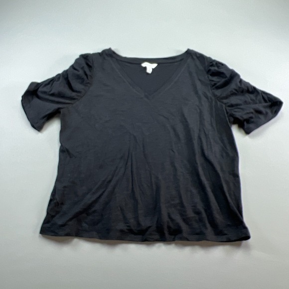 Nine West Tops - Nine West Blouse Top Womens 2XL Dull Black Cotton Lightweight Puff Sleeve V Neck